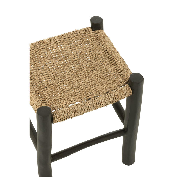 Poef Vierkant Teakhout Zeegras Zwart/Naturel 40 cm 40x40x45 cm-Poefs-J-Line