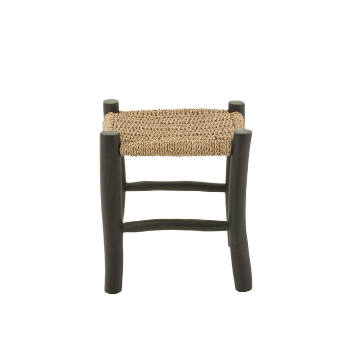 Poef Vierkant Teakhout Zeegras Zwart/Naturel 40 cm 40x40x45 cm-Poefs-J-Line