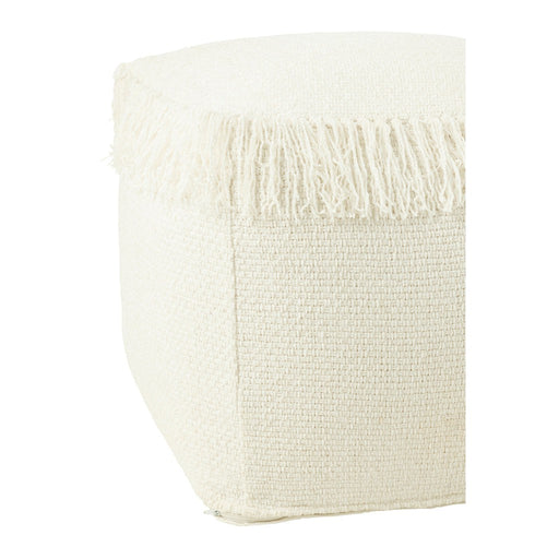 Poef Vierkant gewoven+franjes viscose wit-Poefs-J-Line