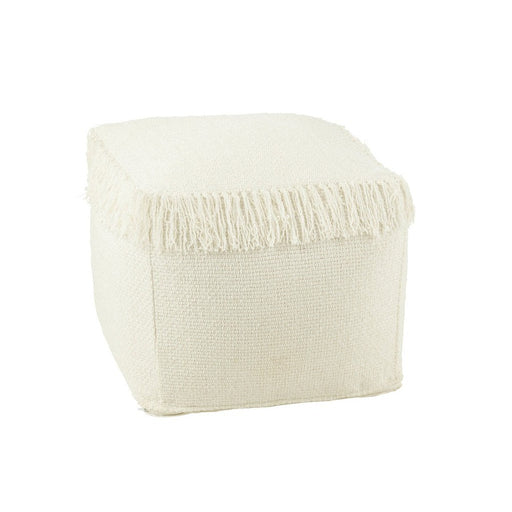 Poef Vierkant gewoven+franjes viscose wit-Poefs-J-Line