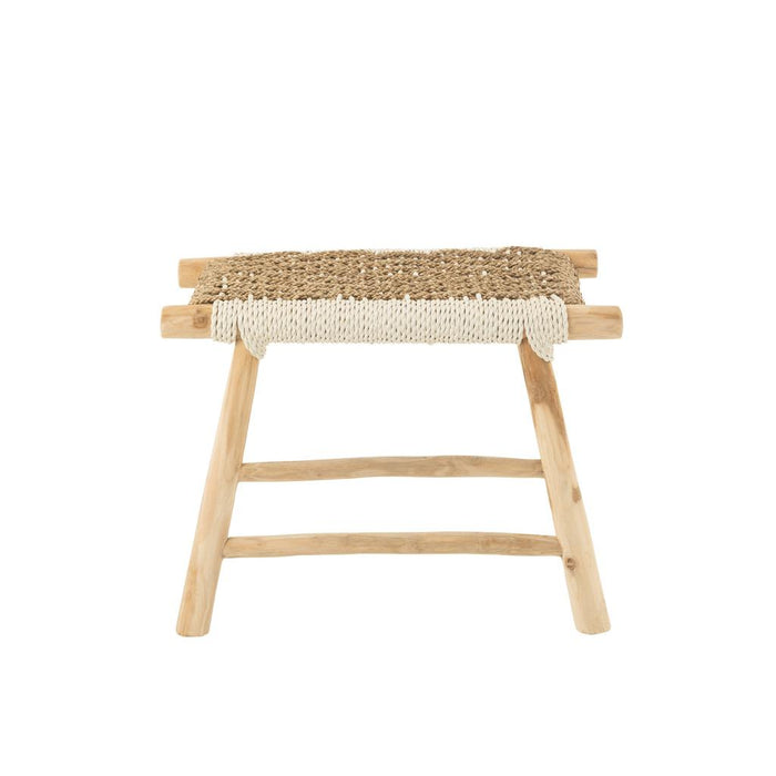 Poef Waverly Teakhout Naturel/Wit 38 cm 38x60x45 cm-Poefs-J-Line
