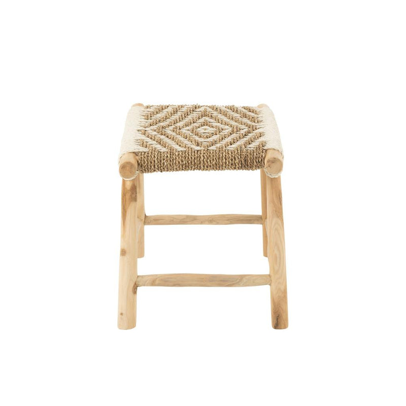 Poef Waverly Teakhout Naturel/Wit 38 cm 38x60x45 cm-Poefs-J-Line