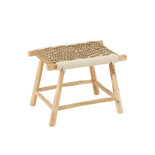 Poef Waverly Teakhout Naturel/Wit 38 cm 38x60x45 cm-Poefs-J-Line