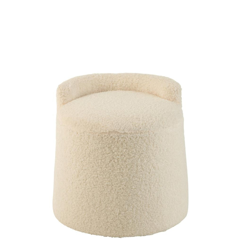 Poef Wit Bouclé Teddy Rond 40 cm 40x40x38 cm-Poefs-J-Line
