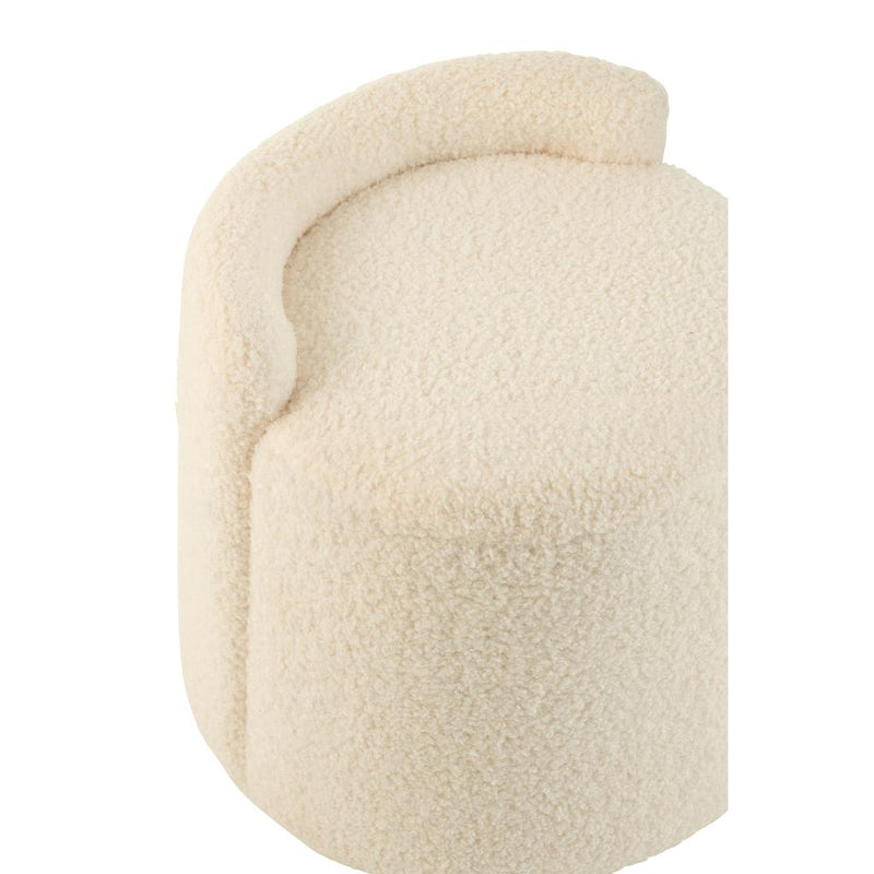 Poef Wit Bouclé Teddy Rond 40 cm 40x40x38 cm-Poefs-J-Line
