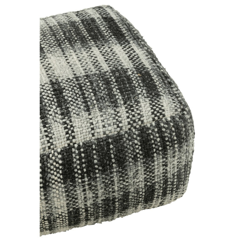 Poef Zwart Wol Geblokt Vierkant 60 cm 60x60x35 cm-Poefs-J-Line