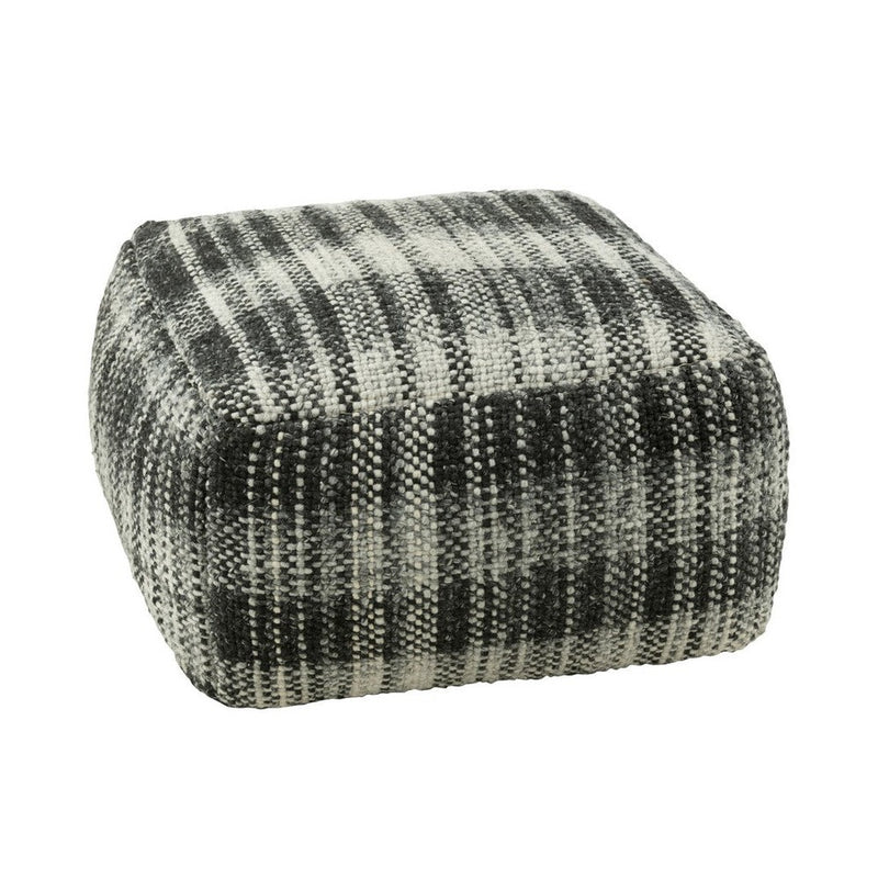 Poef Zwart Wol Geblokt Vierkant 60 cm 60x60x35 cm-Poefs-J-Line