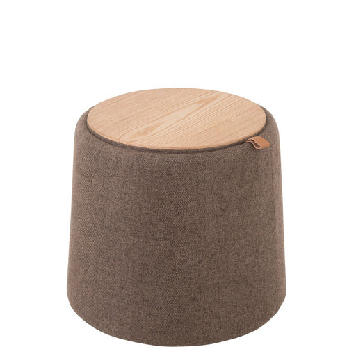 Pouf | Bijzettafel Rond Textiel | Hout Brown-Poefs-J-Line