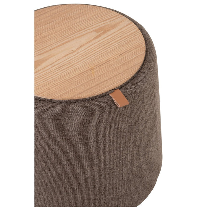 Pouf | Bijzettafel Rond Textiel | Hout Brown-Poefs-J-Line