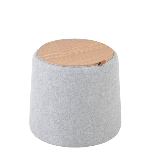 Pouf | Bijzettafel Rond Textiel | Hout Light Grey-Poefs-J-Line