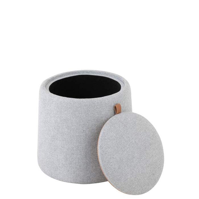 Pouf | Bijzettafel Rond Textiel | Hout Light Grey-Poefs-J-Line