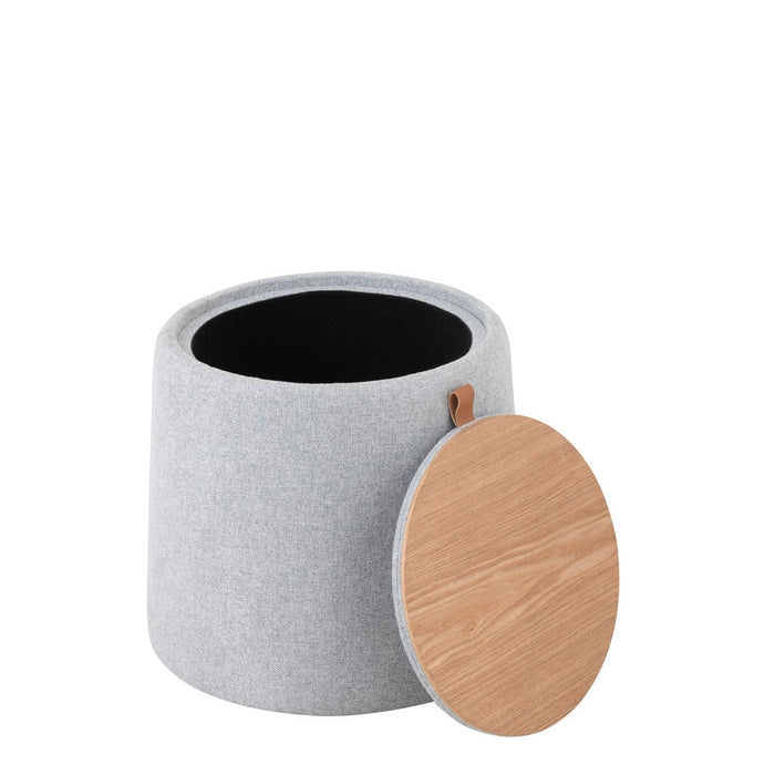 Pouf | Bijzettafel Rond Textiel | Hout Light Grey-Poefs-J-Line