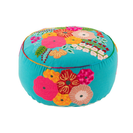 Pouf Rond Flowers Embroidery Cotton | Polyester Blue-Poefs-J-Line