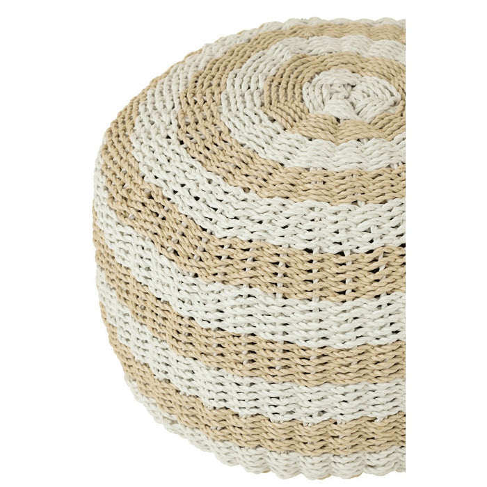 Pouf Rond Strepen Woven Plastic Wit | Natuurlijk-Poefs-J-Line