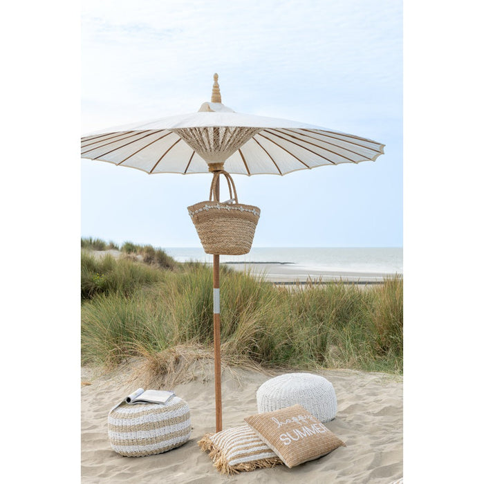 Pouf Rond Strepen Woven Plastic Wit | Natuurlijk-Poefs-J-Line