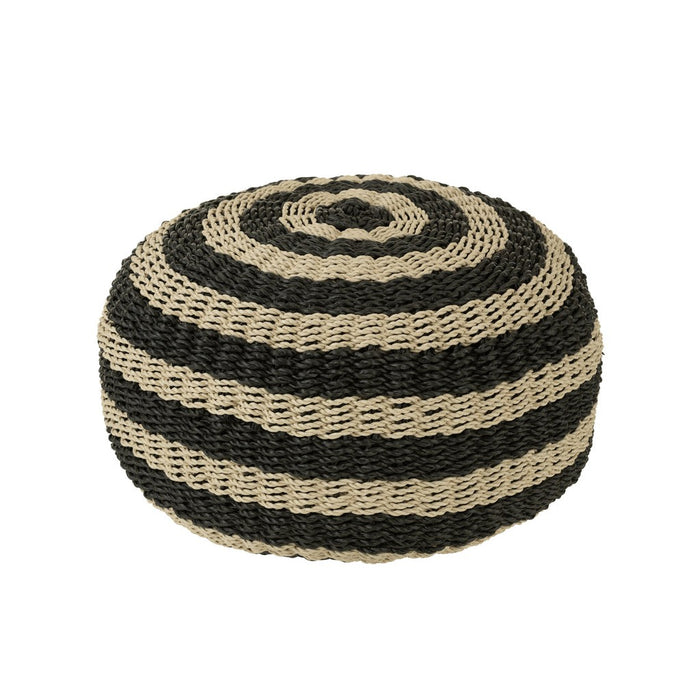 Pouf Rond Strepen Woven Plastic Zwart | Natuurlijk-Poefs-J-Line