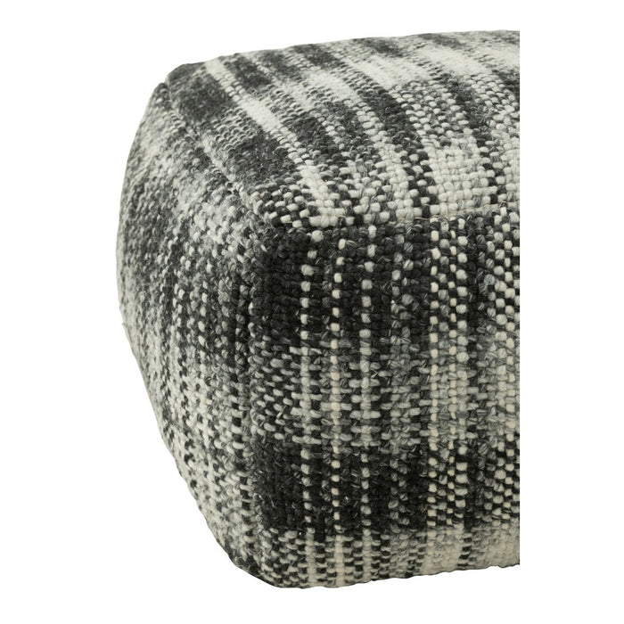 Pouf Vierkant Checkered Wool Grey | Zwart-Poefs-J-Line