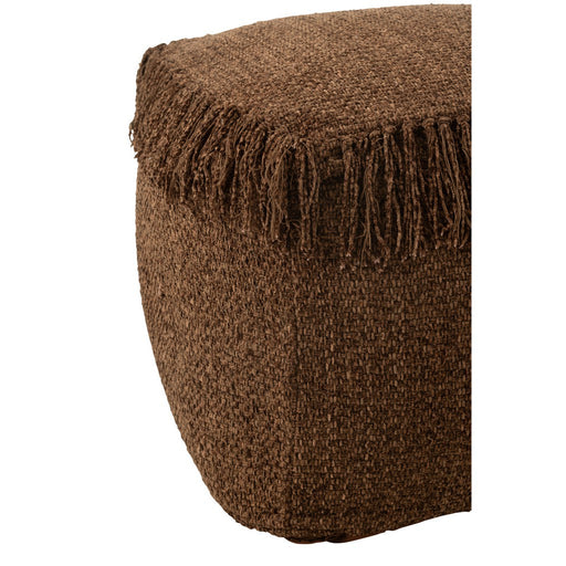 Pouf Vierkant Woven + Fringes Viscose Donker bruin-Poefs-J-Line