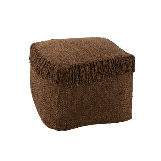 Pouf Vierkant Woven + Fringes Viscose Donker bruin-Poefs-J-Line