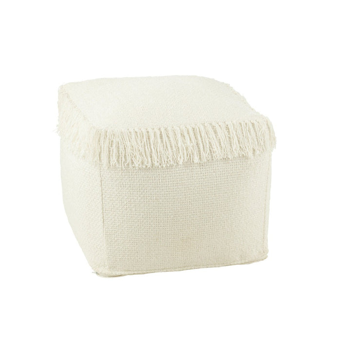 Pouf Vierkant Woven + Fringes Viscose Wit-Poefs-J-Line