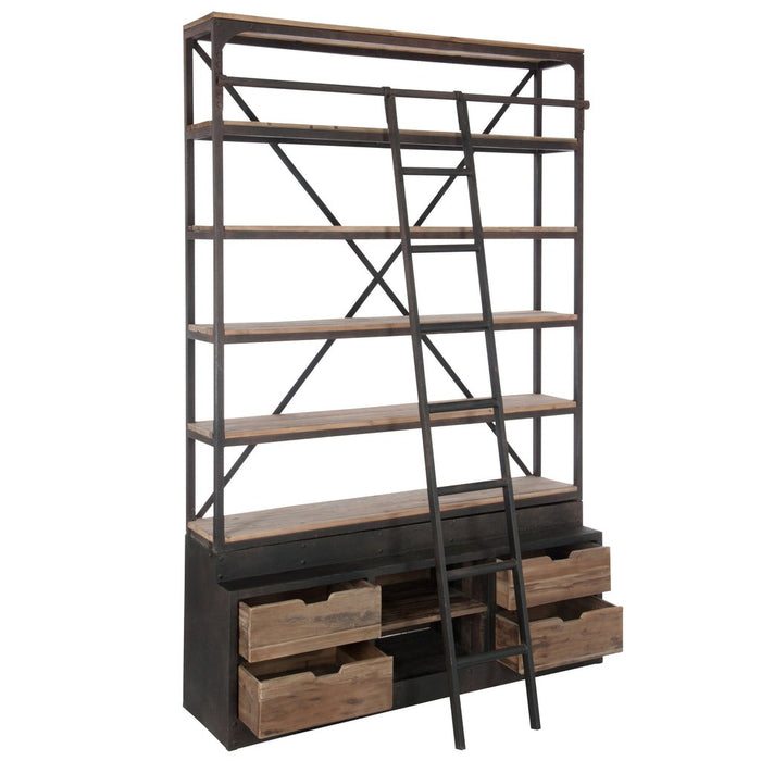 Rack + Ladder 4 Shelves Hout | Metaal Natuurlijk | Brown 160 X45 x243 cm-Vakkenkasten-J-Line