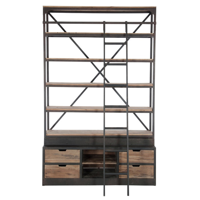 Rack + Ladder 4 Shelves Hout | Metaal Natuurlijk | Brown 160 X45 x243 cm-Vakkenkasten-J-Line