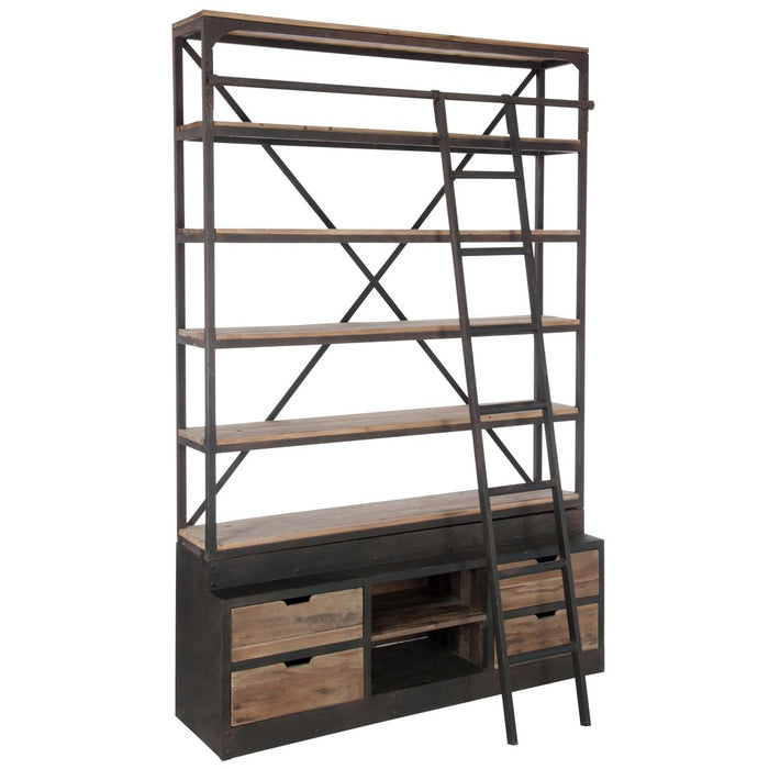 Rack + Ladder 4 Shelves Hout | Metaal Natuurlijk | Brown 160 X45 x243 cm-Vakkenkasten-J-Line