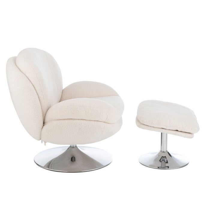 Relax Fauteuil + hocker Lay Metaal | Plywood Cream | Silver-Fauteuils-J-Line