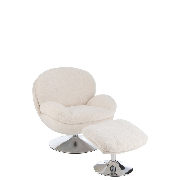 Relax Fauteuil + hocker Lay Metaal | Plywood Cream | Silver-Fauteuils-J-Line