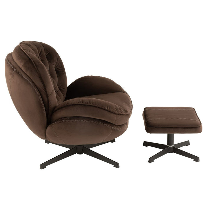 Relax Fauteuil + hokker Metaal | Textiel Donker bruin-Fauteuils-J-Line