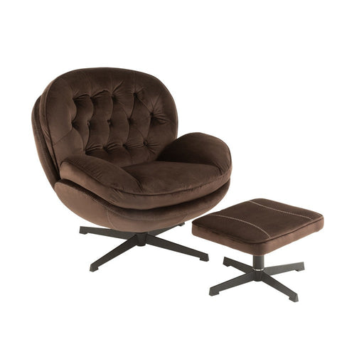 Relax Fauteuil + hokker Metaal | Textiel Donker bruin-Fauteuils-J-Line