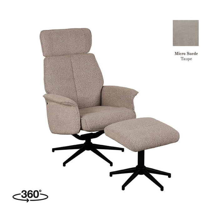 Relaxfauteuil Verdal + Ottomane 77x79x109 cm Suede Taupe-Fauteuils-LABEL51