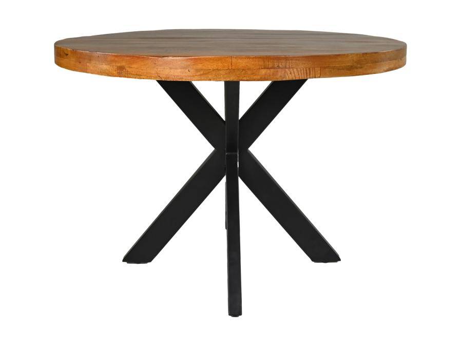 Ronde Eettafel Melbourne-100x100x76-Bruin/Zwart-Mango/Metaal-Eettafels-HSM Collection