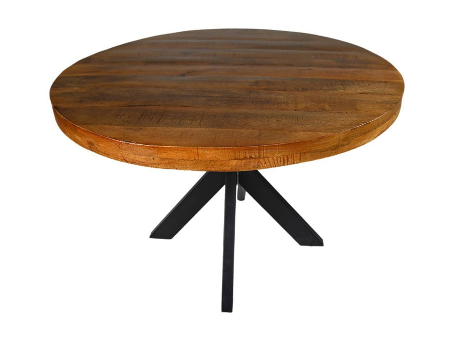 Ronde Eettafel Melbourne-100x100x76-Bruin/Zwart-Mango/Metaal-Eettafels-HSM Collection