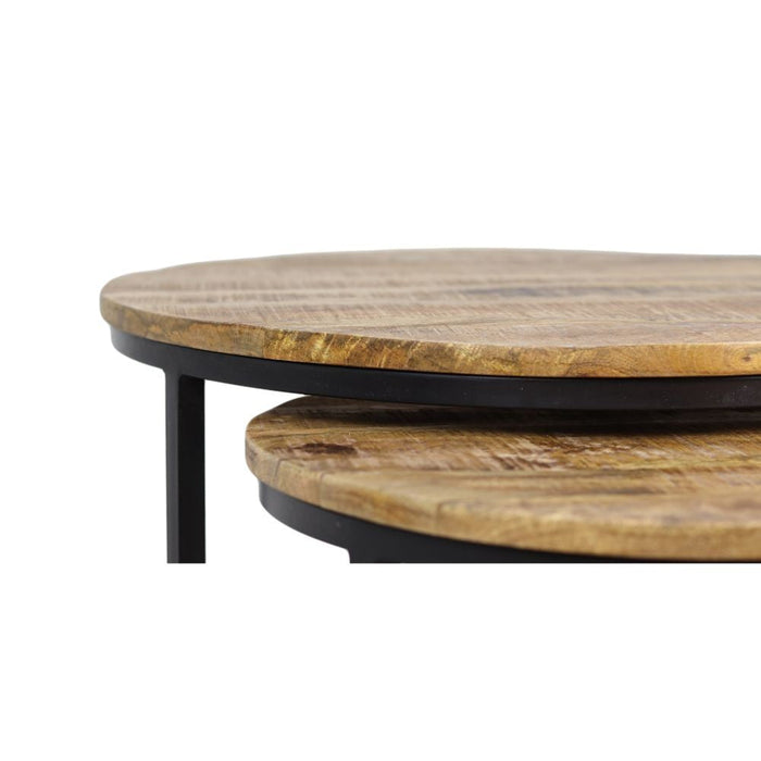 Ronde Salontafel District S/3-ø67x46 / ø51x40 / ø35x34-Naturel/Zwart-Mango/Metaal-Salontafels-HSM Collection