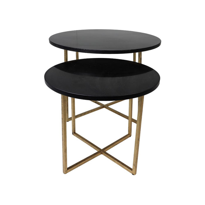 Ronde Salontafel - ø61x45/ø46x39 - zwart marmer - goud - set van 2-Salontafels-HSM Collection