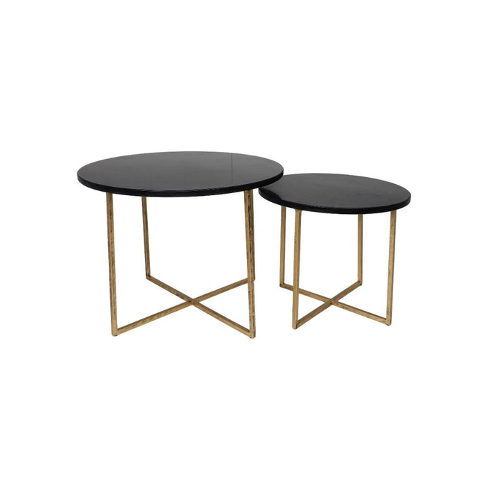 Ronde Salontafel - ø61x45/ø46x39 - zwart marmer - goud - set van 2-Salontafels-HSM Collection