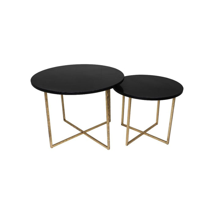 Ronde Salontafel - ø61x45/ø46x39 - zwart marmer - goud - set van 2-Salontafels-HSM Collection