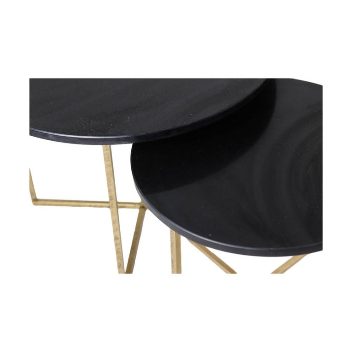 Ronde Salontafel - ø61x45/ø46x39 - zwart marmer - goud - set van 2-Salontafels-HSM Collection