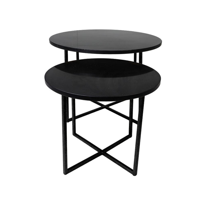 Ronde Salontafel - ø61x45/ø46x39 - zwart marmer - set van 2-Salontafels-HSM Collection