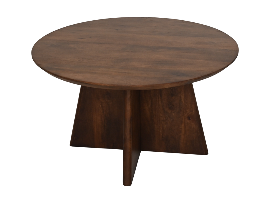 Ronde salontafel met kruispoot - 80X80X45 - mat bruin - Mangohout-Salontafels-HSM Collection