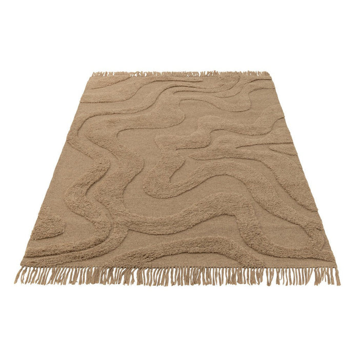 Rug Tufted Curves/Fringes Wool Beige-rec-J-Line