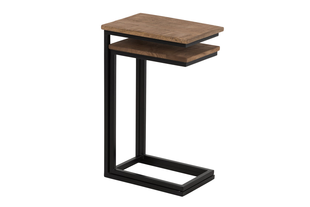 S/2 Sidetable Rectangle Metal/Wood Black/Natural-Bijzettafels-J-Line