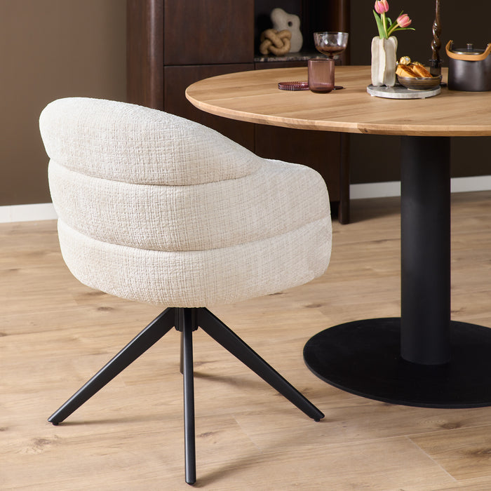 STARFURN Eetkamerstoel Bella Off Wit Poot Zwart Met armleuning 64x65x83 cm-Eetkamerstoelen-Starfurn