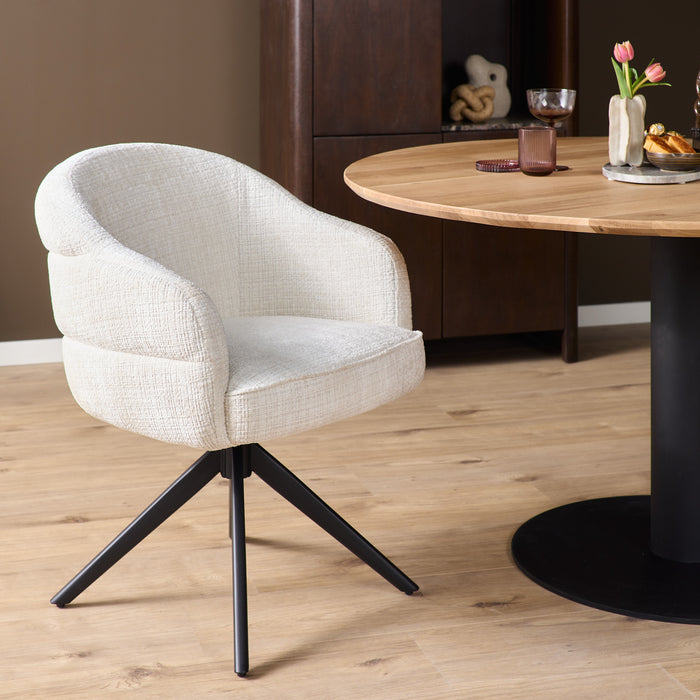 STARFURN Eetkamerstoel Bella Off Wit Poot Zwart Met armleuning 64x65x83 cm-Eetkamerstoelen-Starfurn