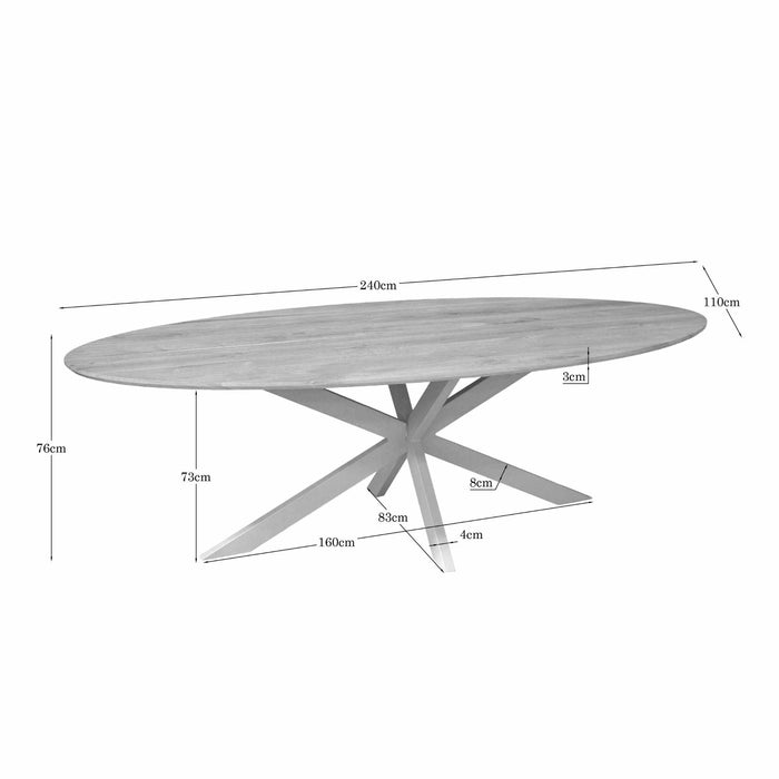 STARFURN Eettafel Eiken eettafel Ferris Ovaal 240 cm Naturel Poot Zand-Eettafels-Starfurn