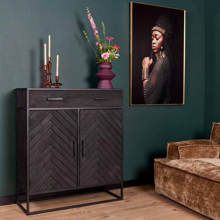 STARFURN Opbergkast Kabinet kast New York Mangohout en staal 100 cm-Opbergkasten-Starfurn