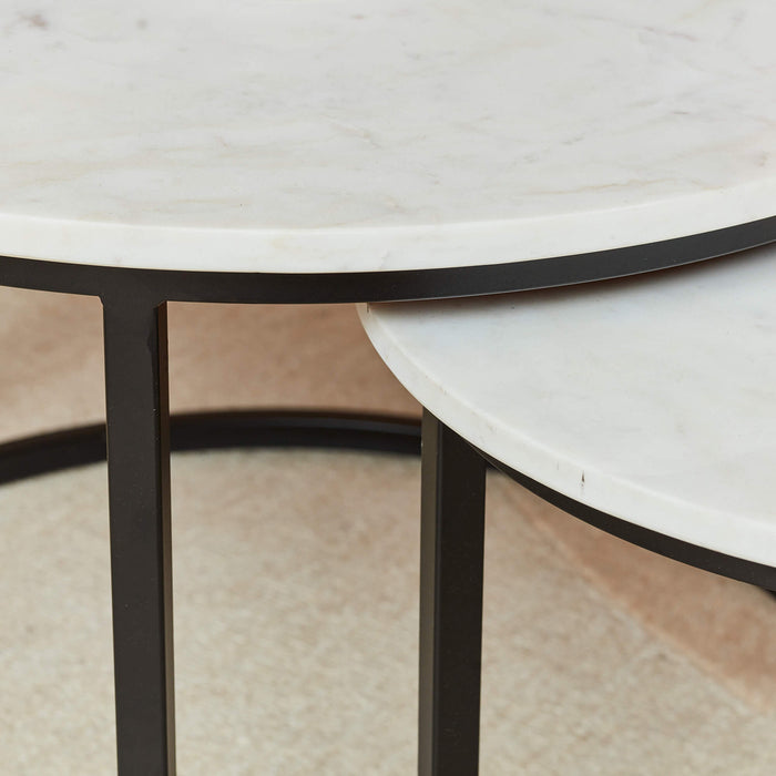 STARFURN Salontafel Nova Set van 2 Rond Wit marmer 70x70x45 cm-Salontafels-Starfurn