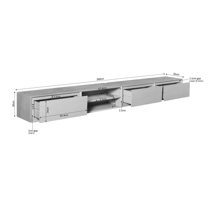STARFURN TV-meubel Zwevend tv meubel Ambiance Bruin 280 cm 280x30x35 cm