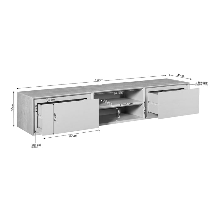 Schwebendes TV-Möbel Ambiance Natur - 160 cm
